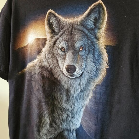 Rock Eagle Classic T Shirt Men US L EUR42-44 Black Lone Wolf Print SS Y2K Grunge - Picture 3 of 10